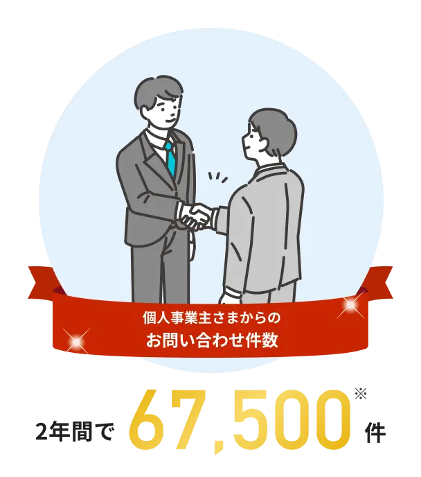 個人事業主さまからのお問い合わせ件数 2年間で67,500件